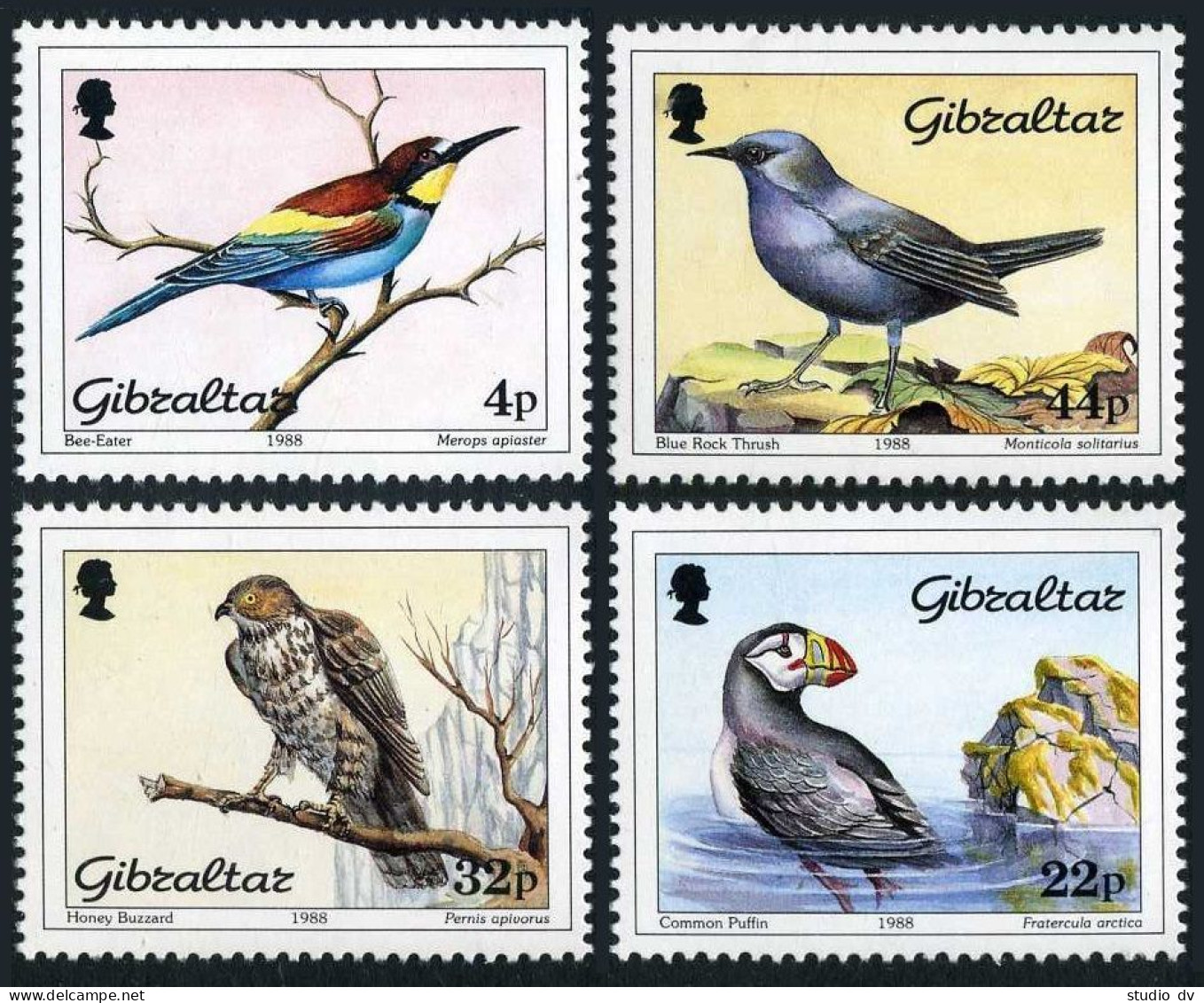 Gibraltar 532-535,hinged. Mi 552-555. Birds 1988.Bee-eater,Puffin,Buzzard,Thrush - Gibraltar
