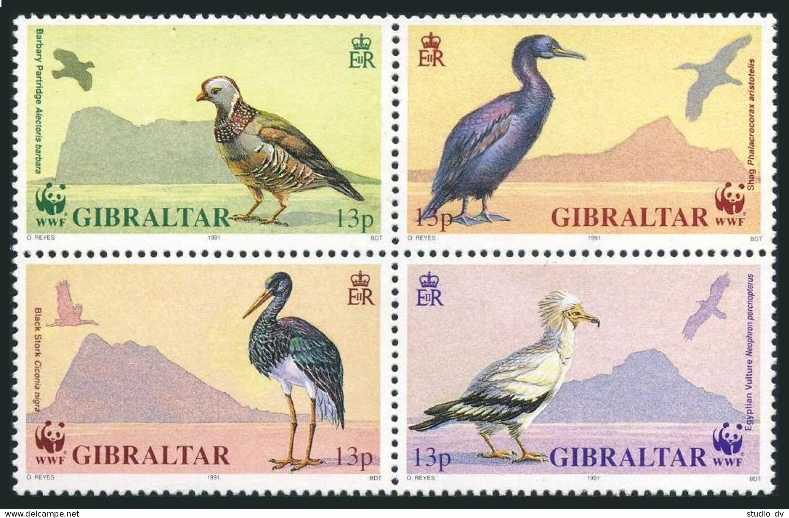 Gibraltar 591-594a, Hinged. Mi 619-622. WWF 1991. Stork,Vulture,Partridge,Shag. - Gibilterra
