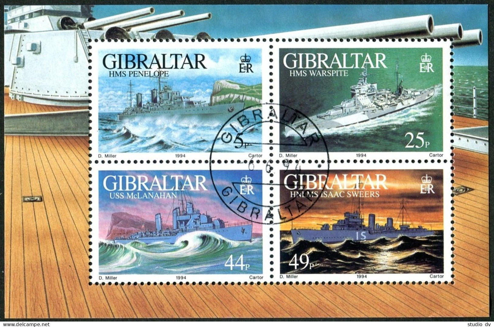 Gibraltar 660 Ad Sheet, CTO. Michel 690-693 Bl.19. World War II Warships 1994. - Gibilterra