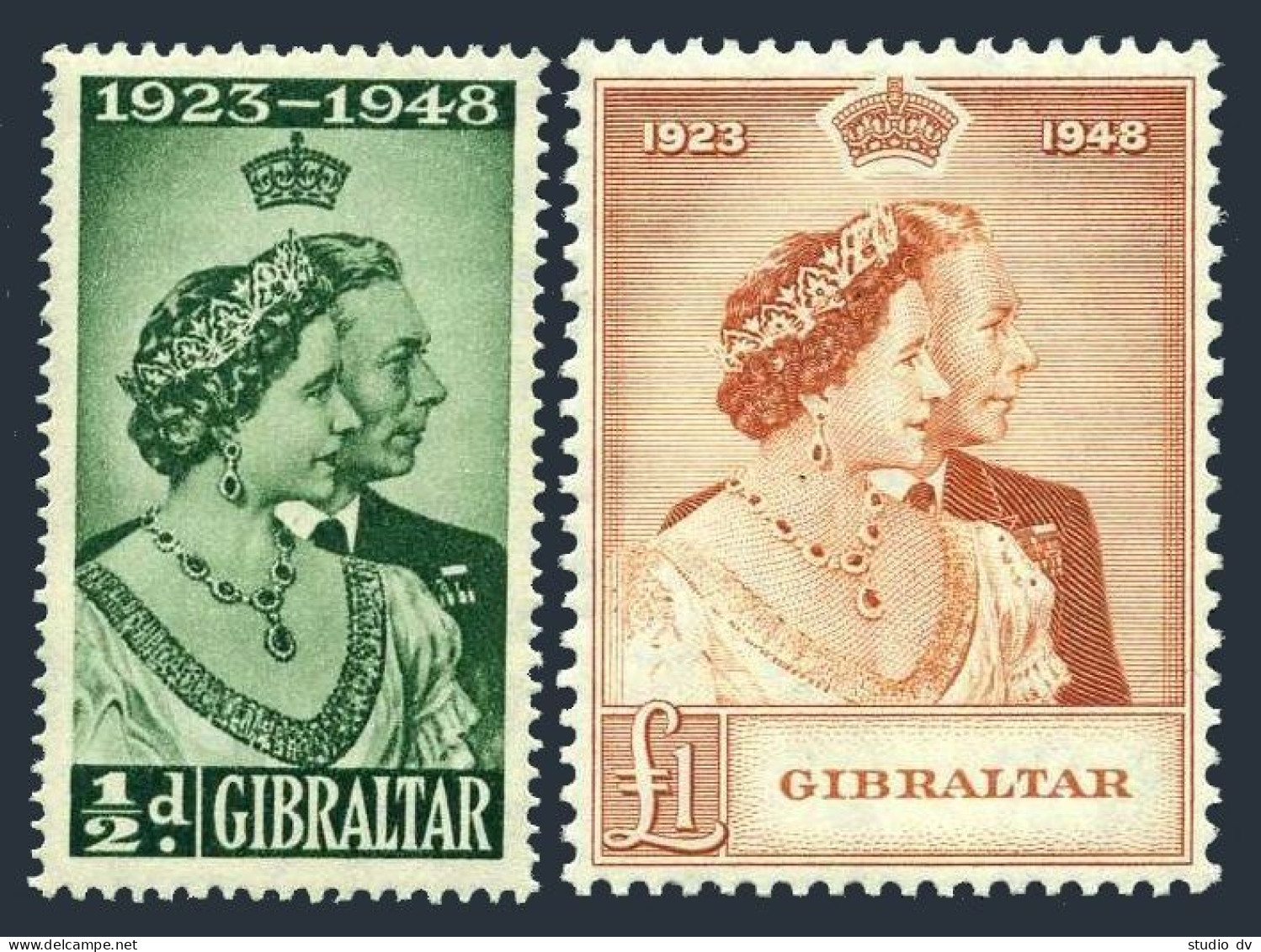 Gibraltar 121-122, Hinged. Mi 123-124. Silver Wedding,1948. George VI,Elizabeth. - Gibraltar