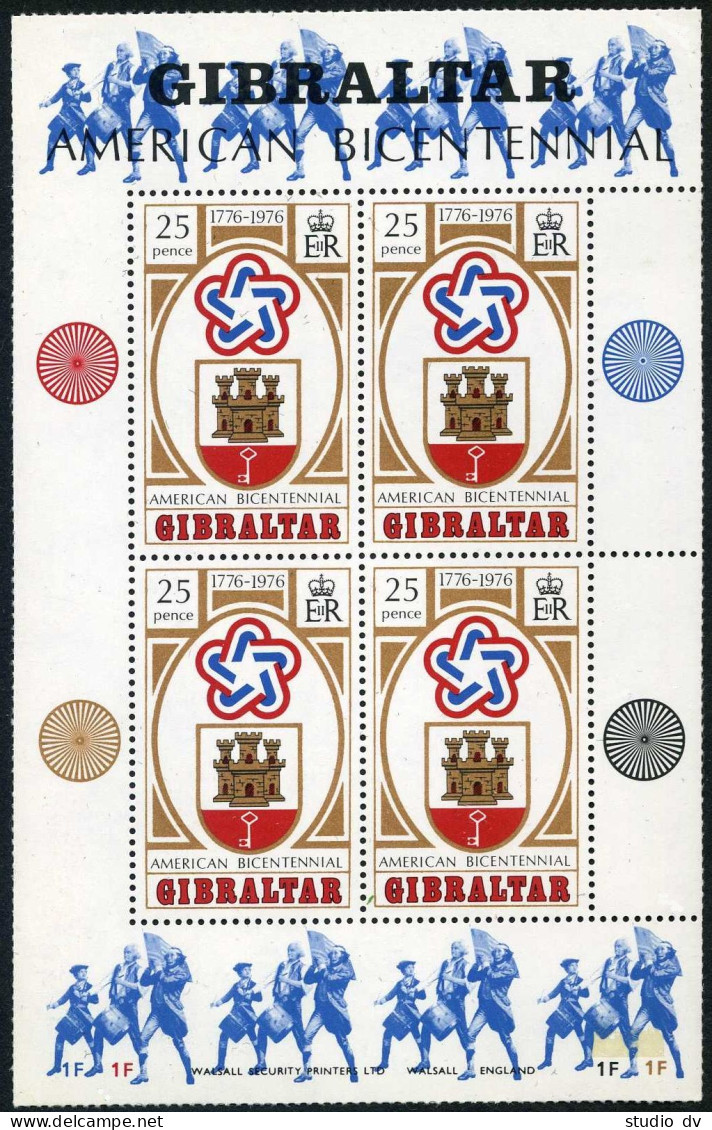 Gibraltar 329a Sheet, Hinged. Michel Bl.2. American Bicentennial, 1976. Arms. - Gibraltar