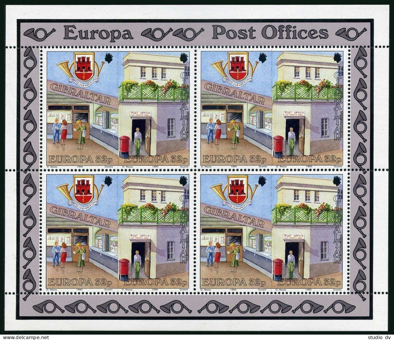 Gibraltar 562-565a Sheets,MNH/MLH.Mi 590-593 Klb. EUROPE CEPT-1990.Post Offices. - Gibraltar