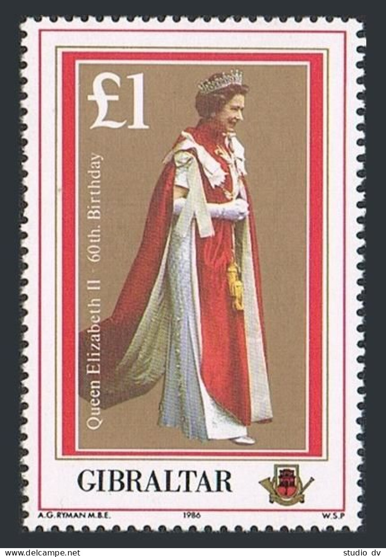 Gibraltar 491, Hinged. Michel 511. Queen Elizabeth II, 60th Birthday, 1986.  - Gibraltar