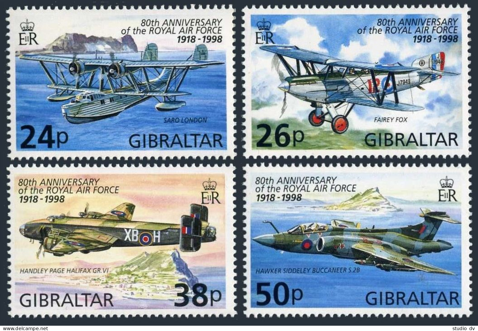 Gibraltar 755-758,759 Sheet, Hinged. Mi 822-825,Bl.33. Royal Air Force-80, 1998. - Gibilterra