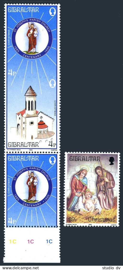 Gibraltar 481ab-482,hinged.Mi 500-502. Christmas 1985.St Joseph's Parish Church. - Gibraltar