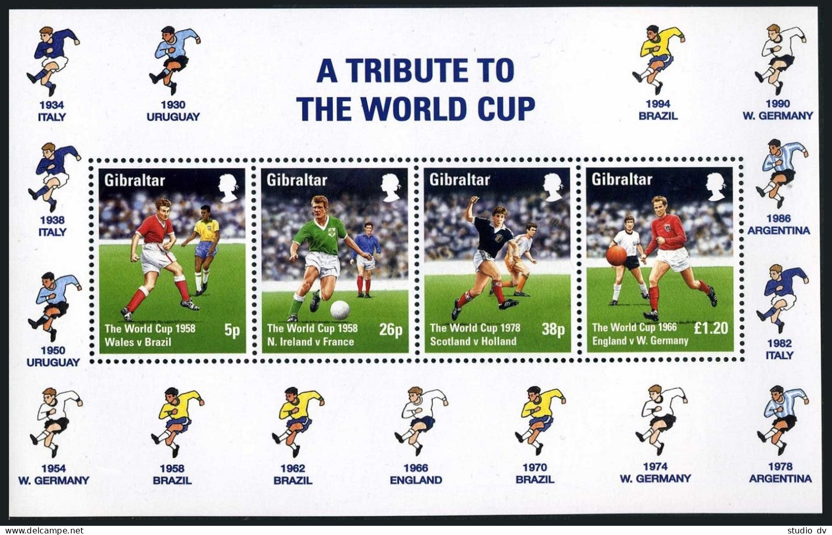 Gibraltar 746-749, 749a, MNH. Mi 814-817, Bl.31. World Soccer Cup France-1998. - Gibilterra