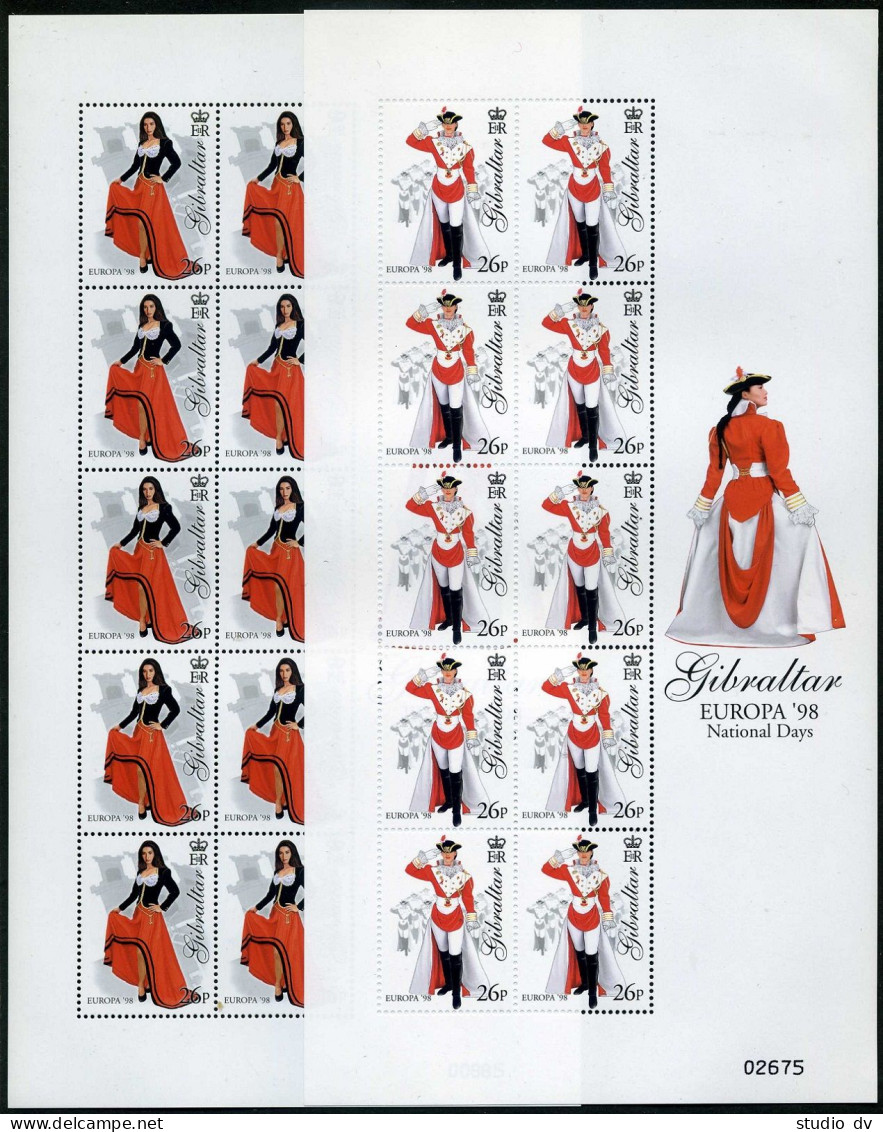 Gibraltar 760-763 Sheets, MLH/MNH. Michel 834-837 Klb. EUROPE-1998. Costumes. - Gibraltar