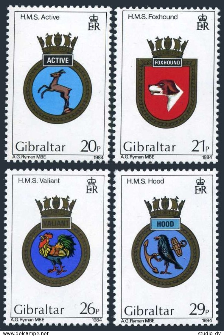 Gibraltar 465-468, Hinged. Mi 481-484. Royal Naval Crests,1984.Birds,Animal,Dog. - Gibraltar