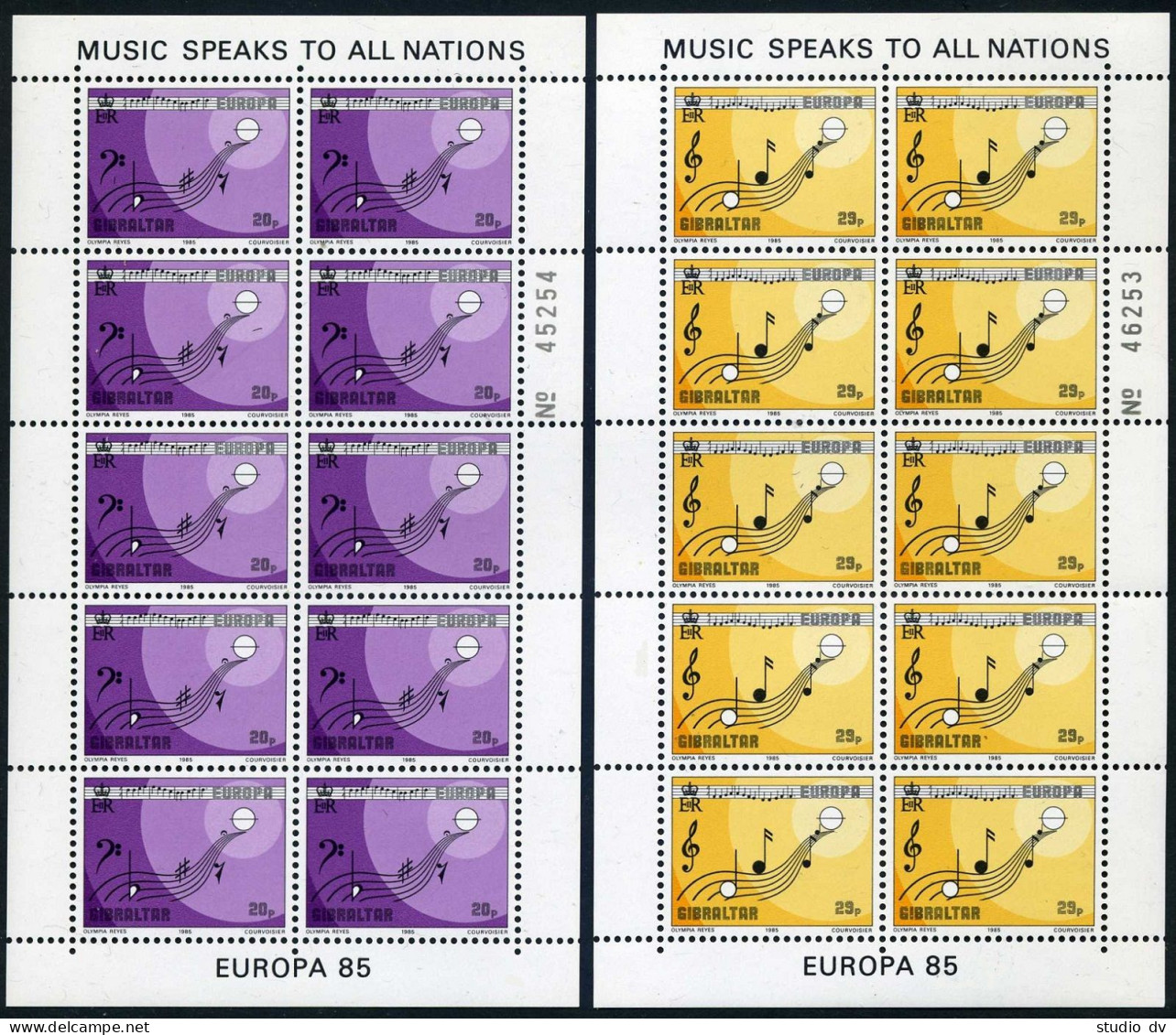 Gibraltar 471-472 Sheets, MLH/MNH. Mi 487-488 Klb. EUROPE CEPT-1985, Music Year. - Gibilterra