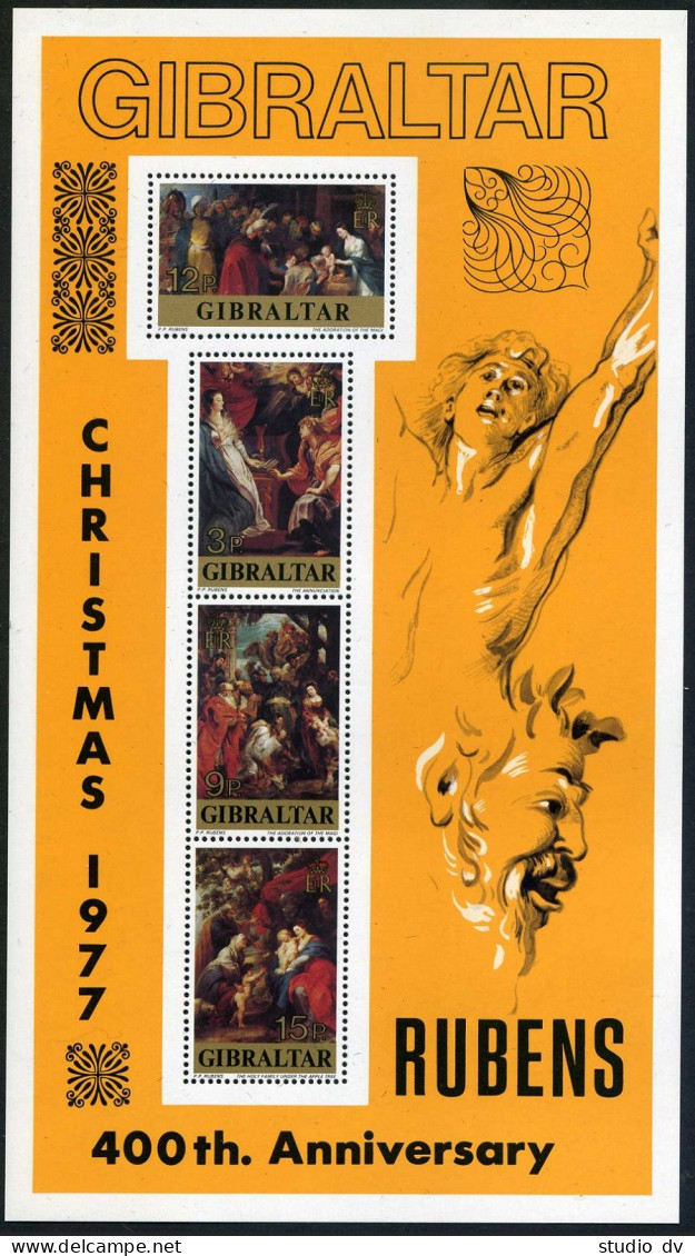 Gibraltar 362a Sheet, MNH. Mi Bl.4. Christmas 1977. Peter Paul Rubens-400. - Gibraltar