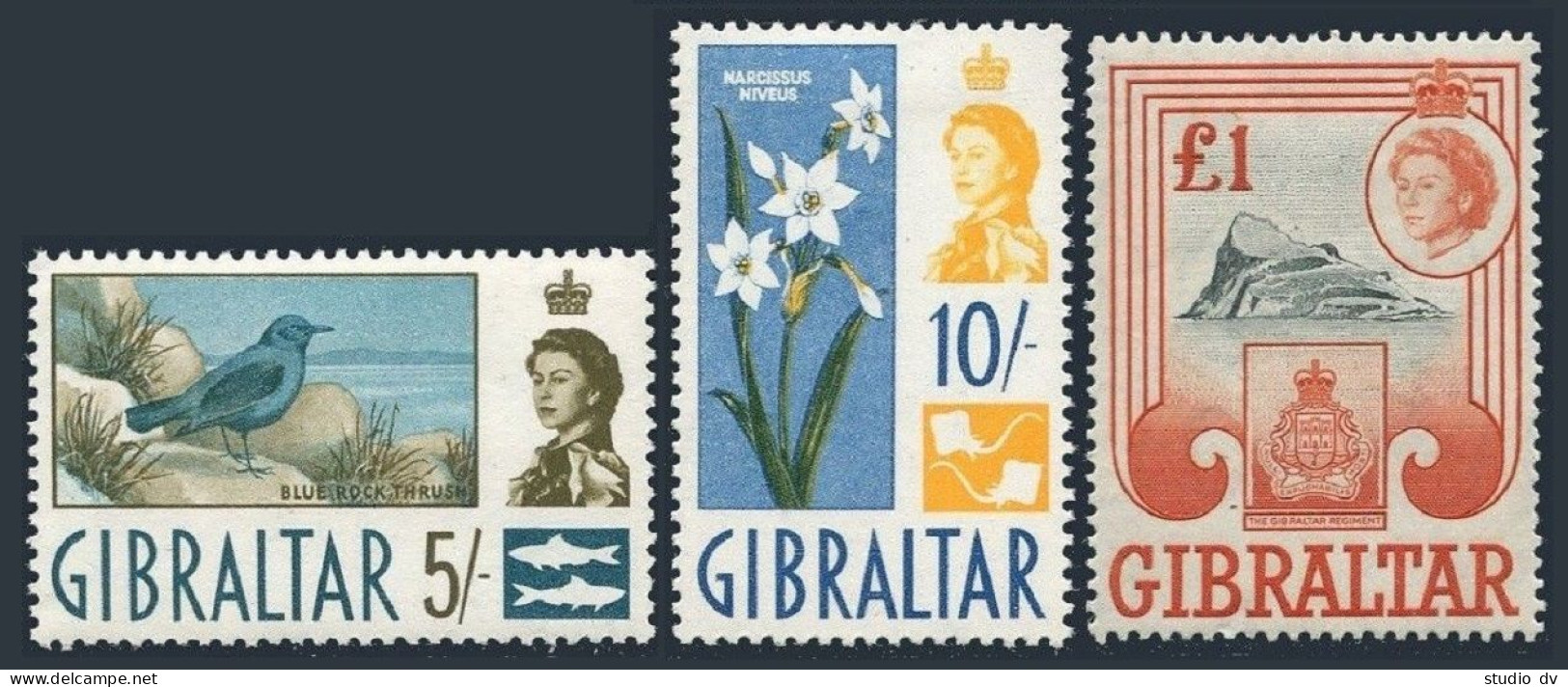 Gibraltar 158-160, MNH.Mi 160-162. 1960. Blue Rock Thrust, Narcissus, Rock,badge - Gibraltar