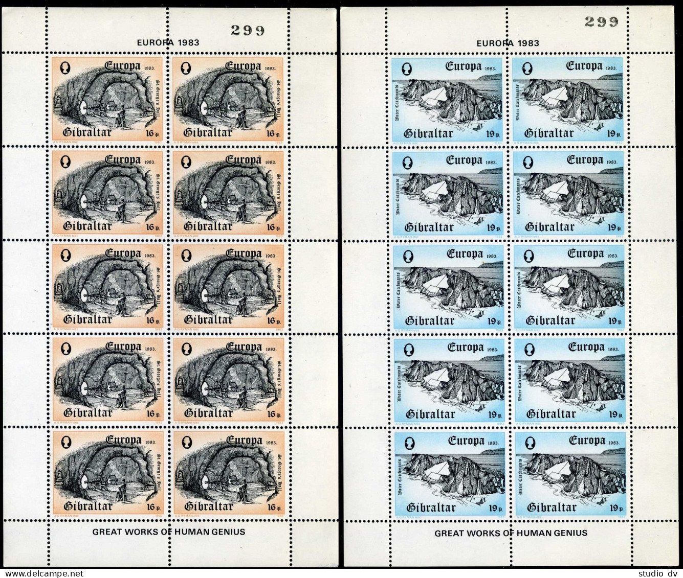 Gibraltar 447-448 Sheets, MNH. Mi 463-464. EUROPE CEPT-1983. St George's Hall. - Gibraltar