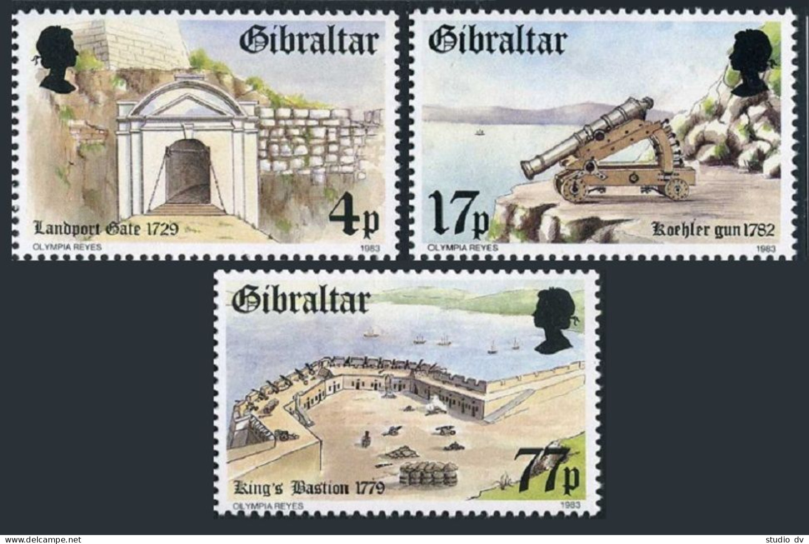 Gibraltar 453-455,455a Sheet, Hinged. I 469-471,Bl.8. Fortress Gibraltar, 1983. - Gibraltar