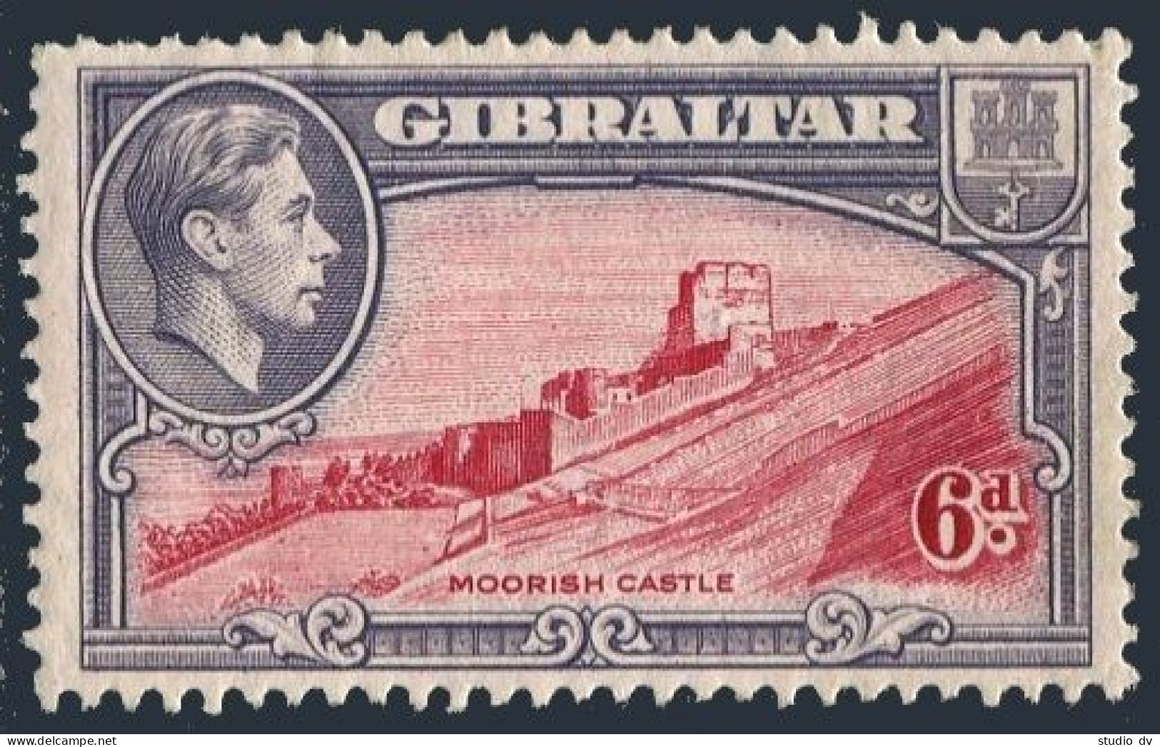 Gibraltar 113 Perf 13,hinged.Michel 112D. George VI,1938.Moorish Castle. - Gibraltar
