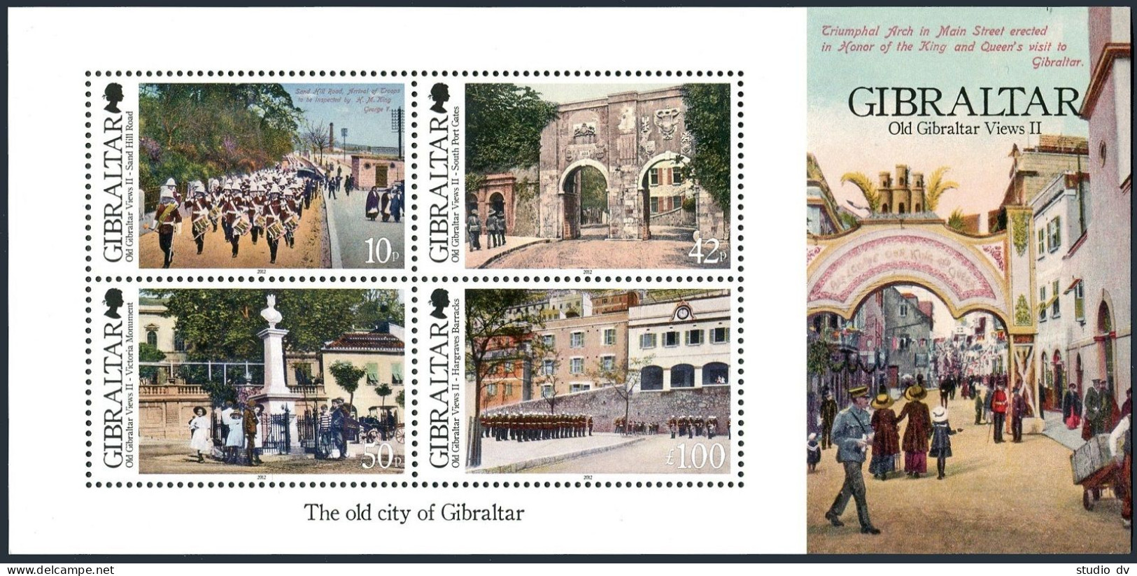 Gibraltar 1341-1345, 1346 Ad Sheet, MNH. Old Views Of Gibraltar, 09.14.2012. - Gibraltar