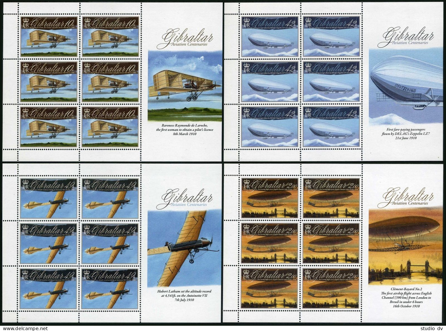 Gibraltar 1239-1242 Sheets,MNH. Aviation Centenaries,2010. - Gibraltar