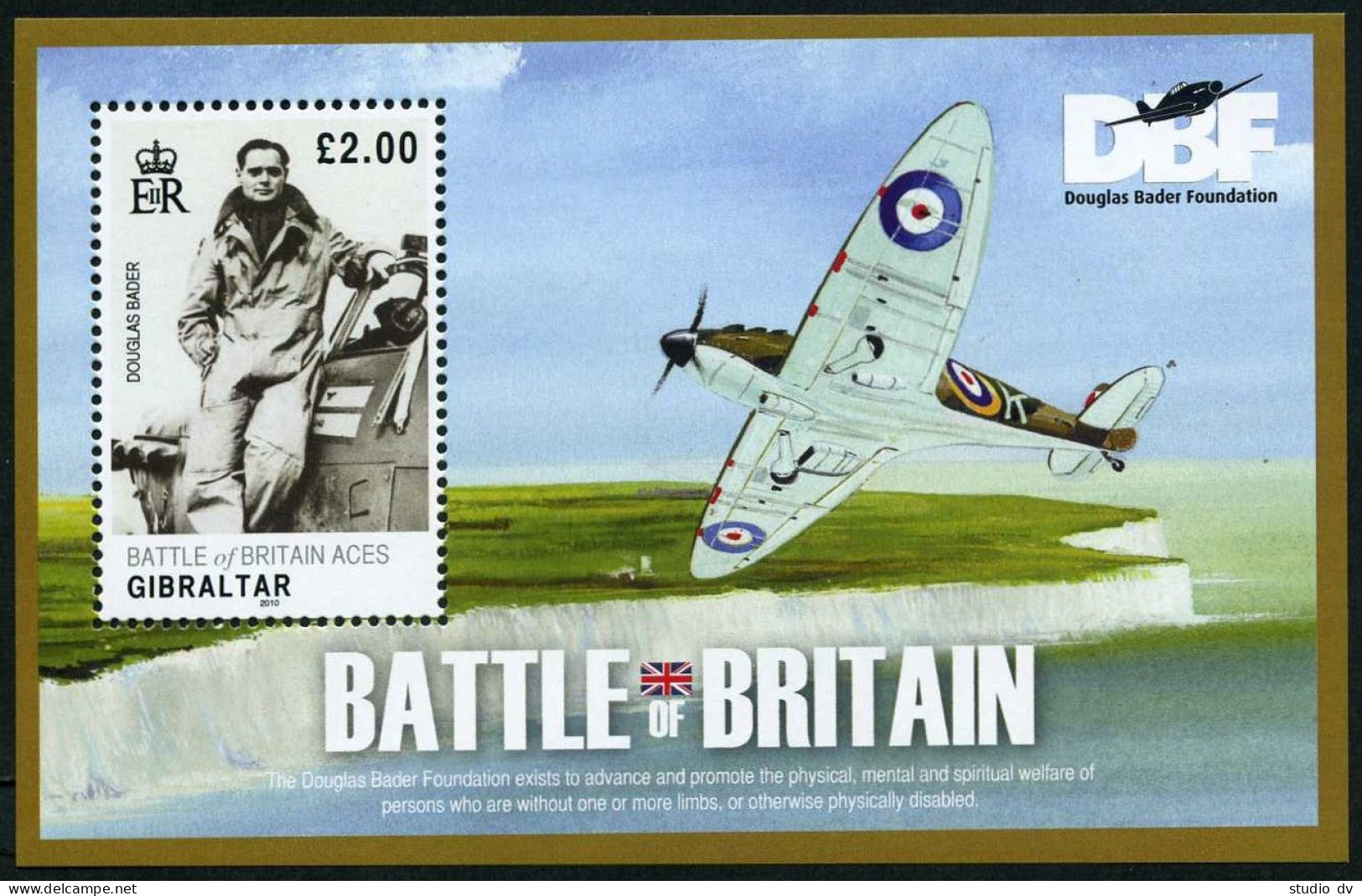 Gibraltar 1228 Sheet,MNH.Battle Of Britain,70th Ann.2010.Douglas Bader,ace Pilot - Gibraltar