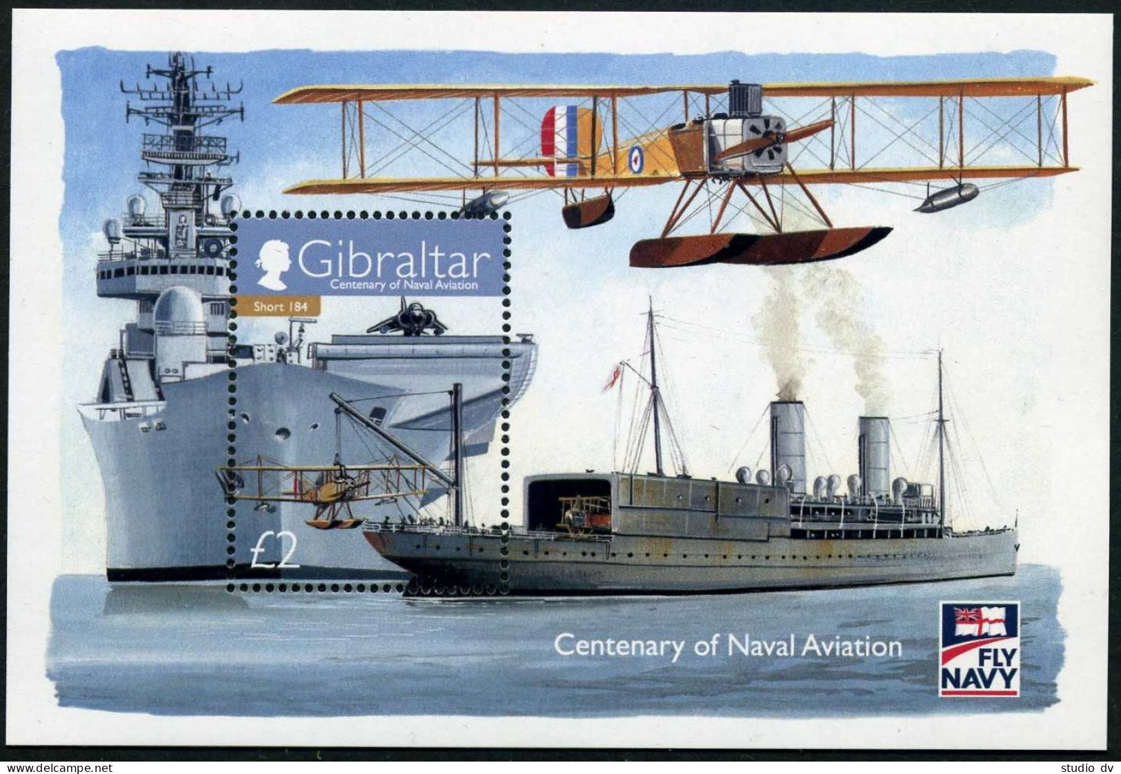Gibraltar 1189 Sheet,MNH. Naval Aviation,centenary,2009.Short 184 And Ships. - Gibraltar