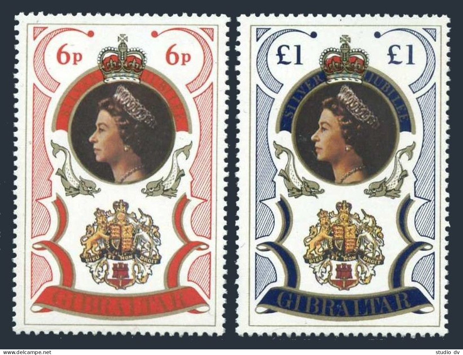 Gibraltar 338-339,339a,MNH.Mi 316-317,Bl.3. Reign Of QE II,25,1977.Arms-Dolphins - Gibraltar