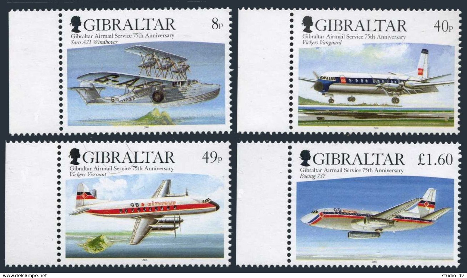 Gibraltar 1048-1051,MNH. Airmail Service,75th Ann.2006.Airplanes. - Gibilterra