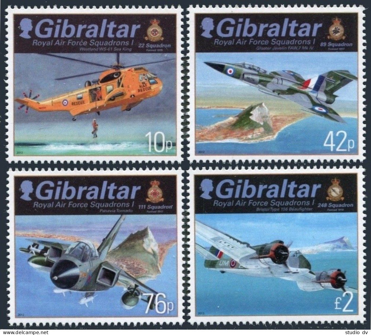 Gibraltar 1329-1332,1333 Sheet,MNH. Royal Air Force,2012.Aircraft & Emblems. - Gibraltar