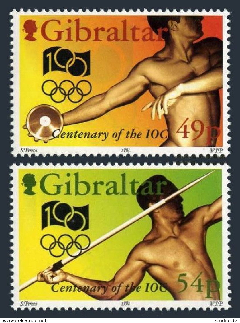 Gibraltar 666-667,MNH.Mi 700-701. Intl Olympic Committee,100,1994.Dscus,Javelin. - Gibraltar