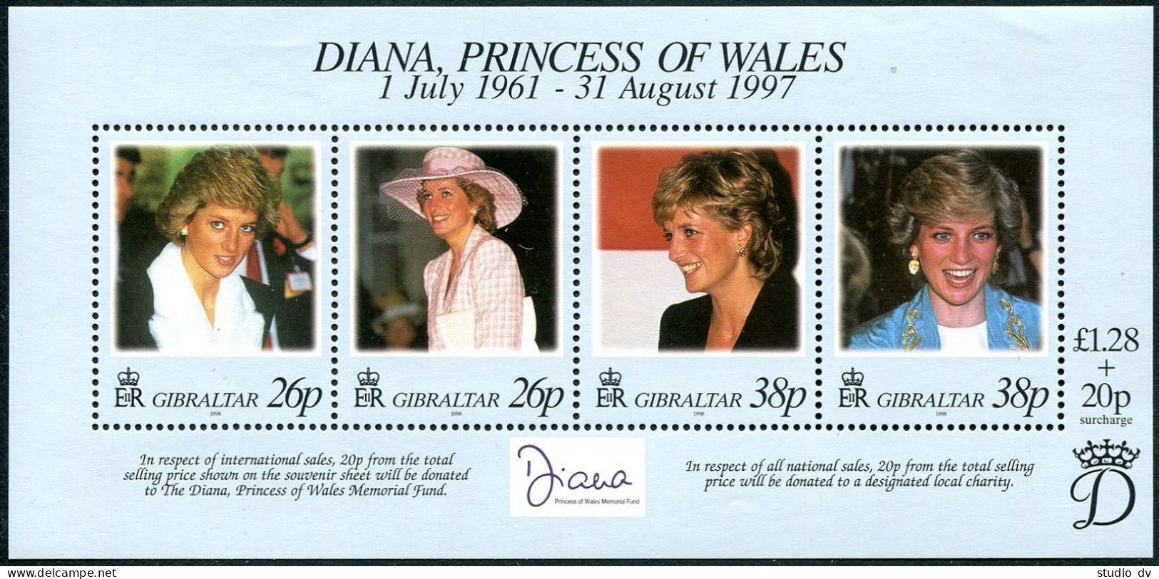 Gibraltar 754a Sheet, Hinged. Michel . Princess Diana, Memorial Issue 1998. - Gibraltar