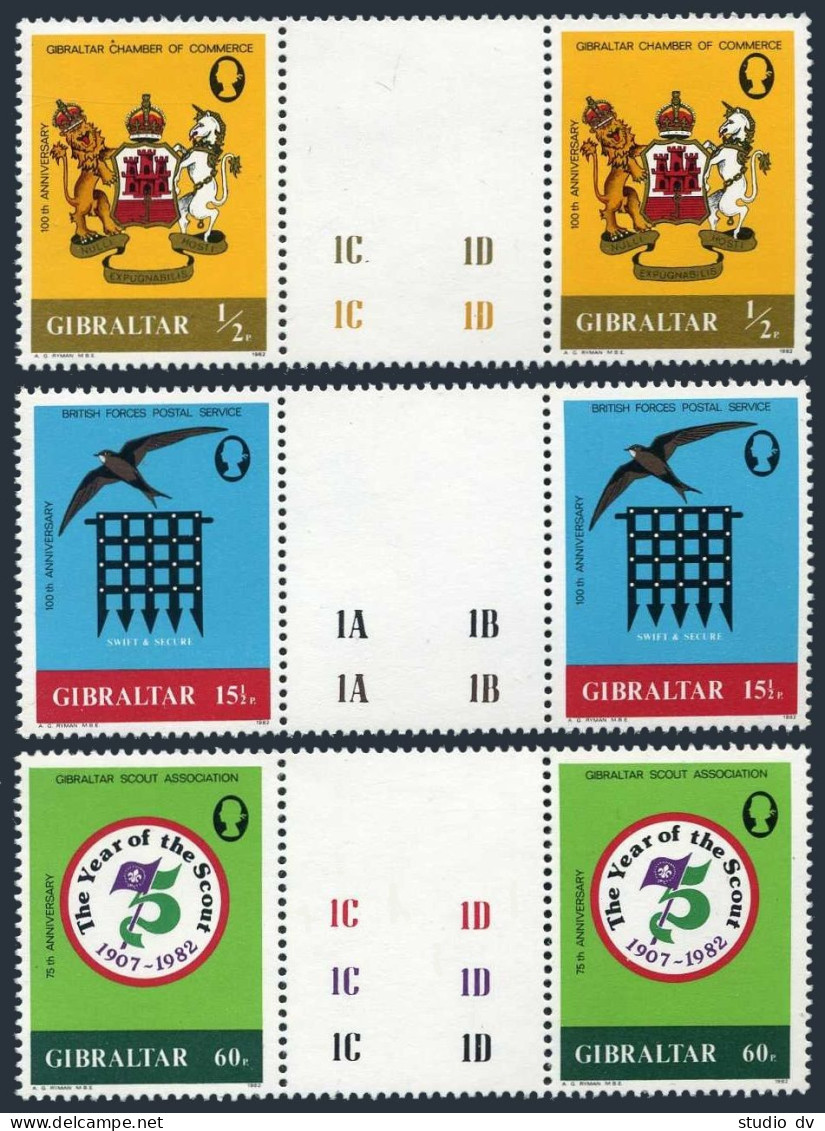Gibraltar 437-439 Gutter,MNH.Mi 453-455. Commerce,Forces Postal Service,Scouting - Gibraltar