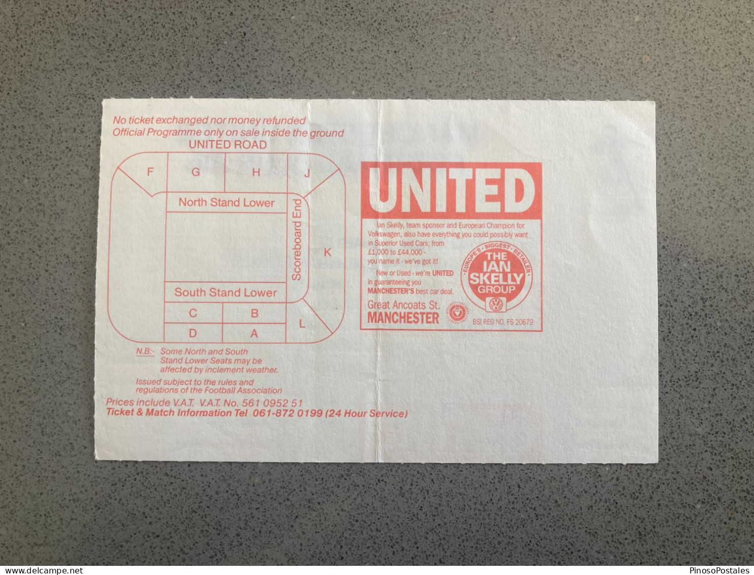Manchester United V Nottingham Forest 1992-93 Match Ticket - Biglietti D'ingresso