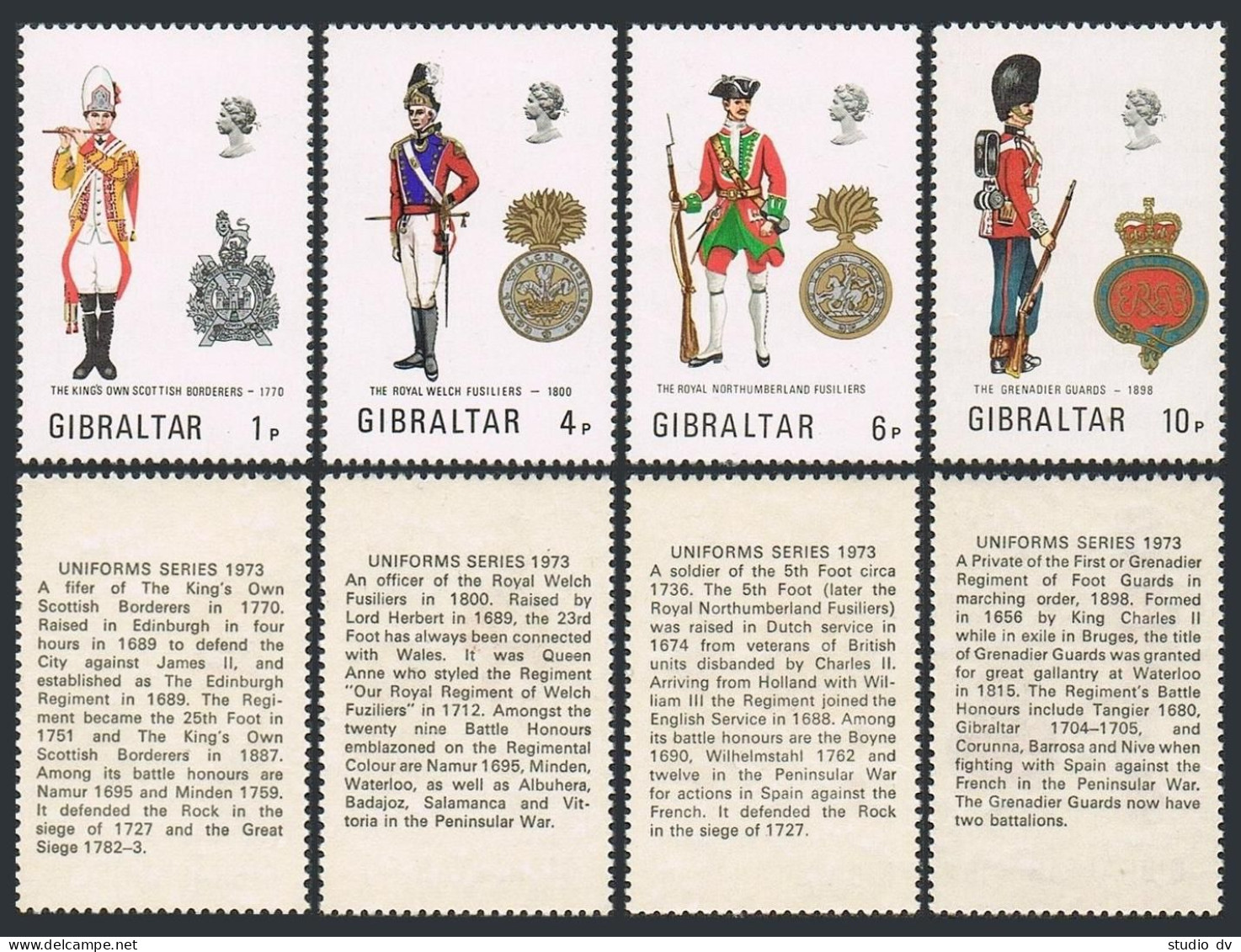 Gibraltar 299-302, MNH. Michel 302-305. Military Uniforms, 1973. - Gibraltar