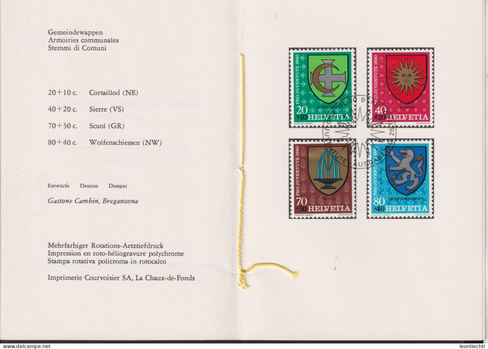 1980 Schweiz PTT Faltblatt Nr.178, ET ° Mi:CH 1187-1190, Zum:CH J273-J276, Gemeindewappen III - Lettres & Documents