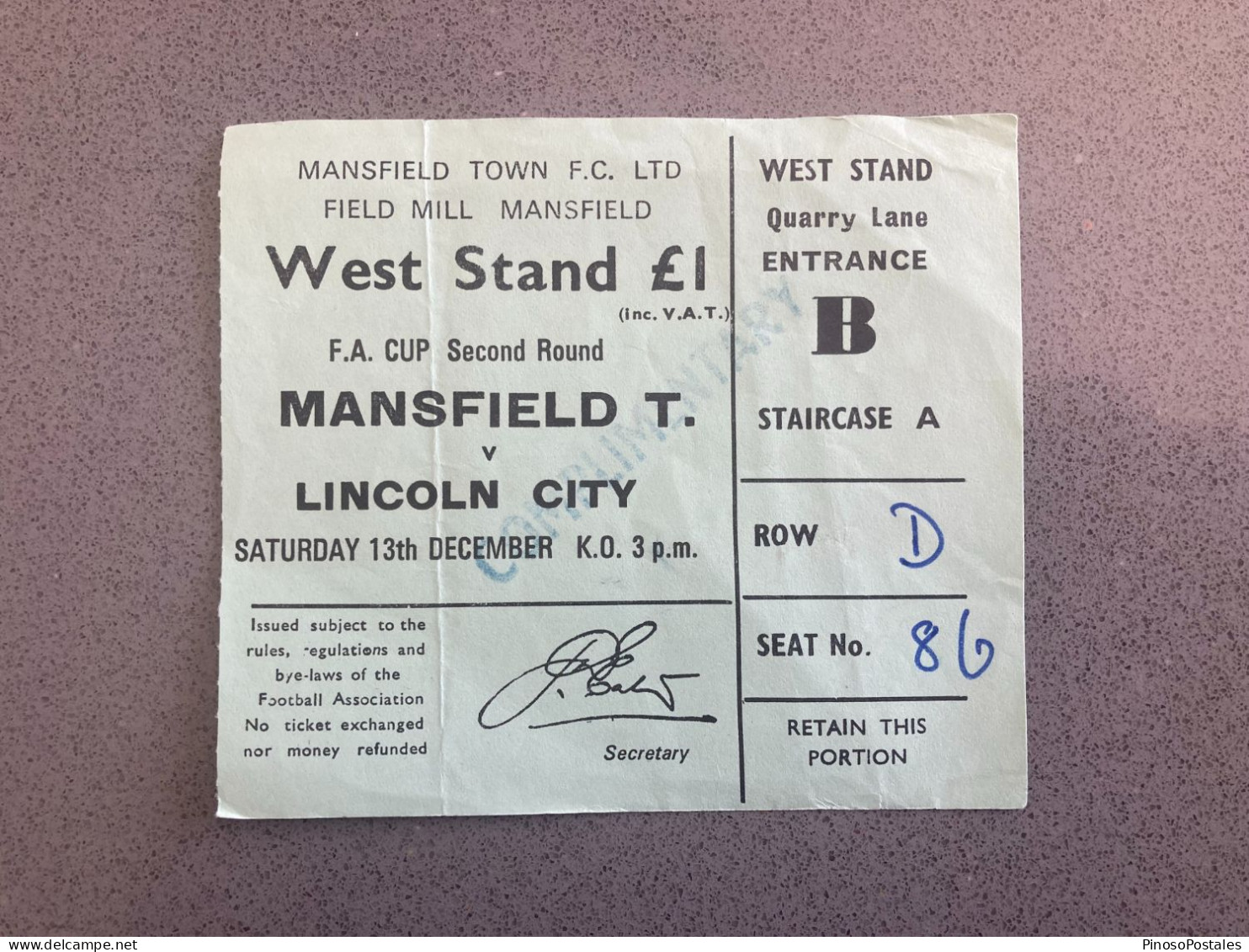 Mansfield Town V Lincoln City 1975-76 Match Ticket - Eintrittskarten