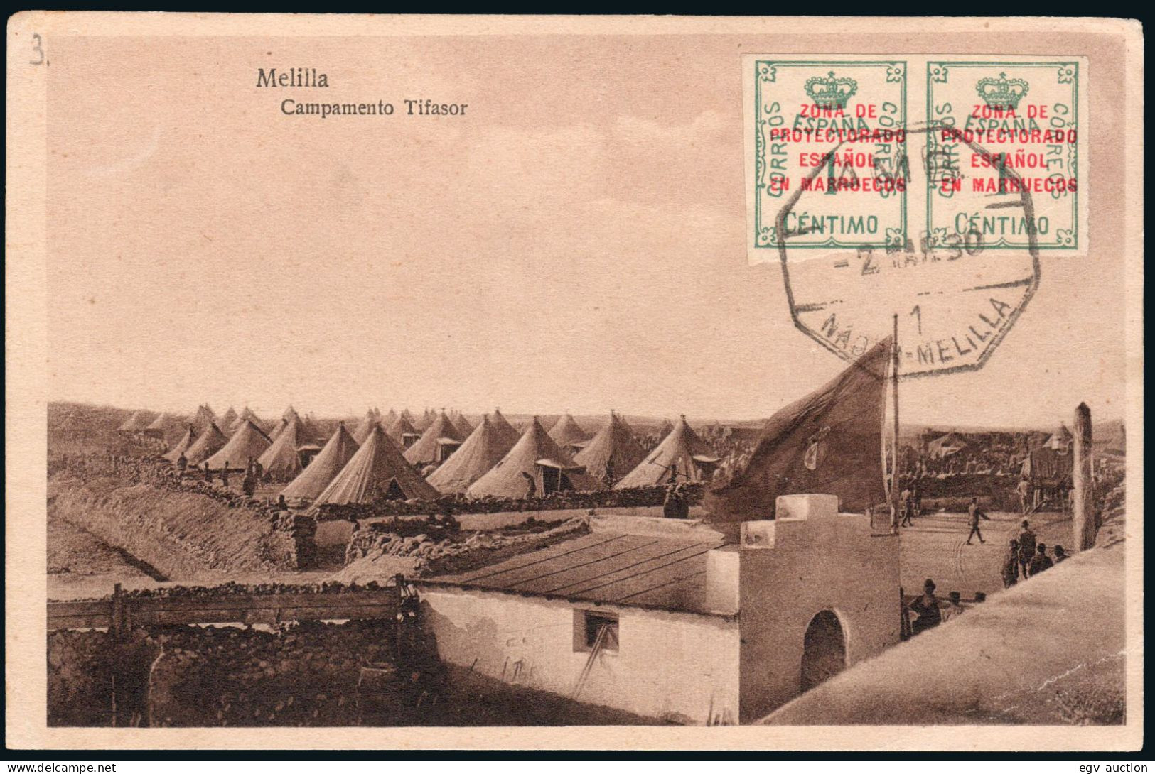 Marruecos - Edi O TP 74 Pareja - Postal "Melilla - Campamento Tifasor" + Mat "AMB 02/03/30 1- Nador - Melilla" - Spanisch-Marokko