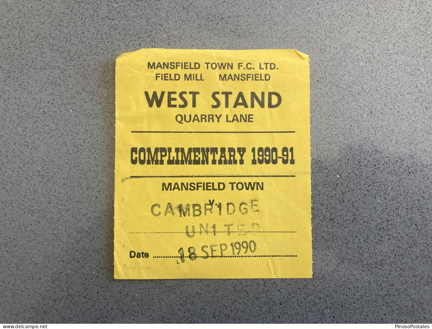 Mansfield Town V Cambridge United 1990-91 Match Ticket - Match Tickets