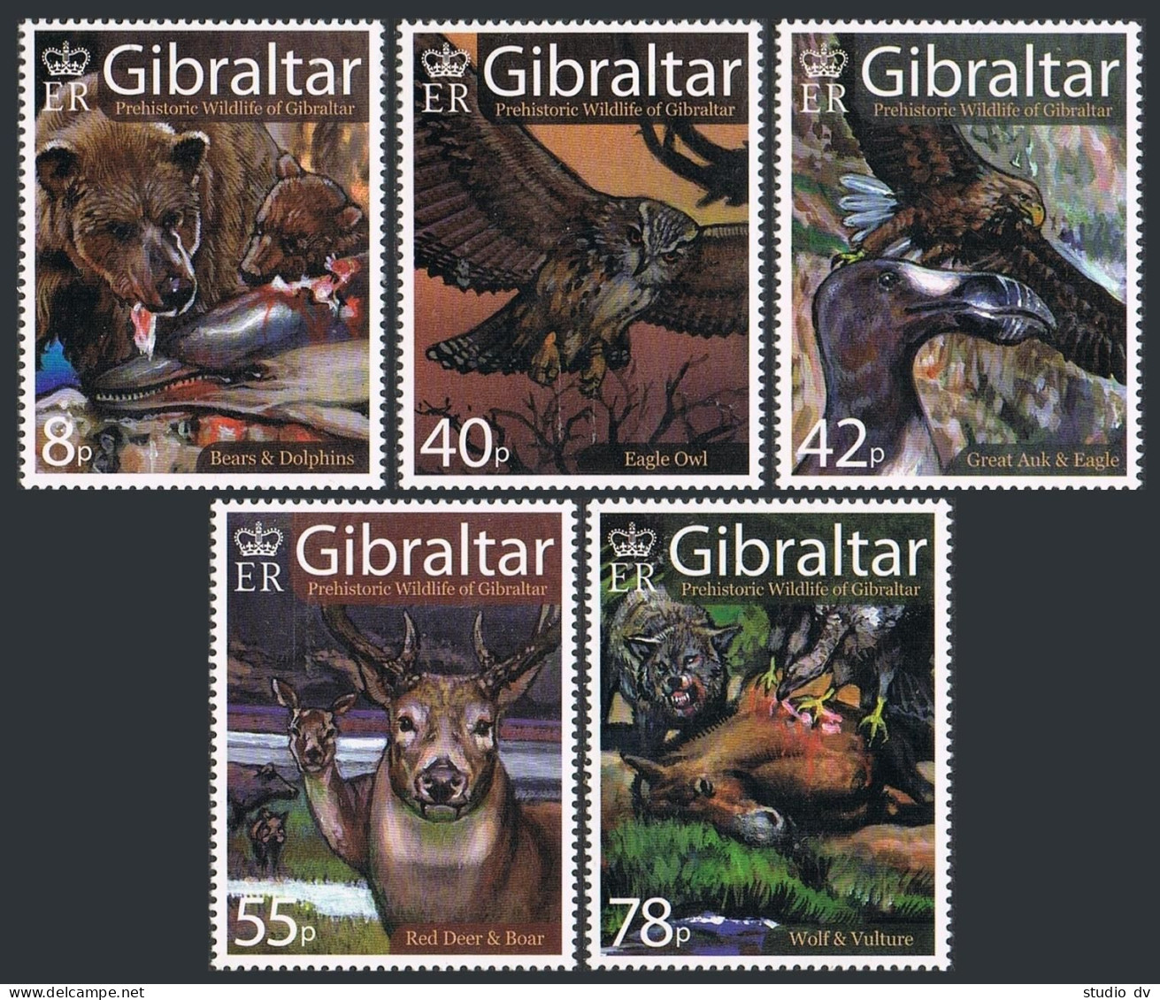 Gibraltar 1098-1102,1103,MNH. Prehistoric Wildlife,2007.Bears,Owl,Eagle,Ibex. - Gibraltar