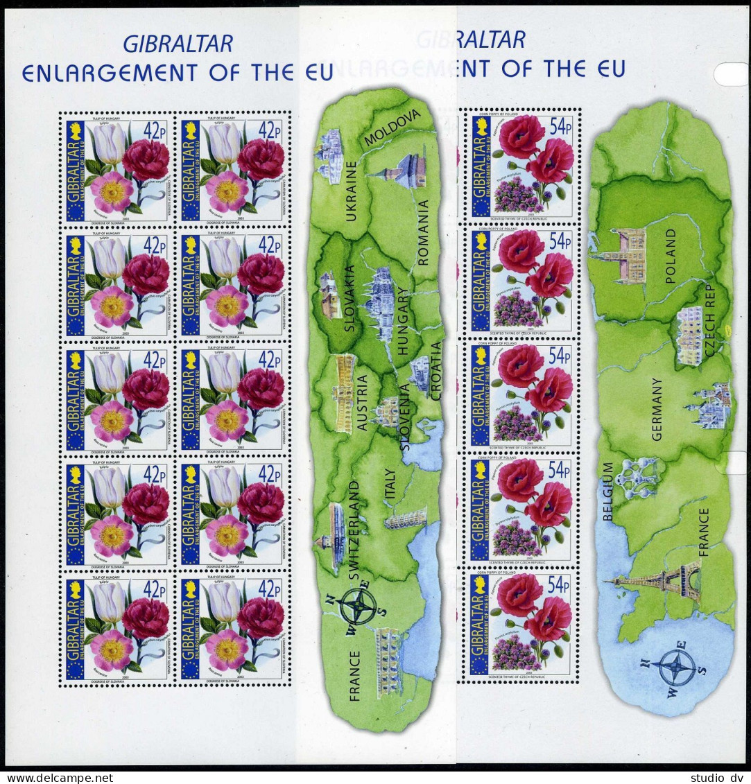 Gibraltar 946-949 Sheets,MNH.Enlargement Of European Union,2003.National Flowers - Gibraltar