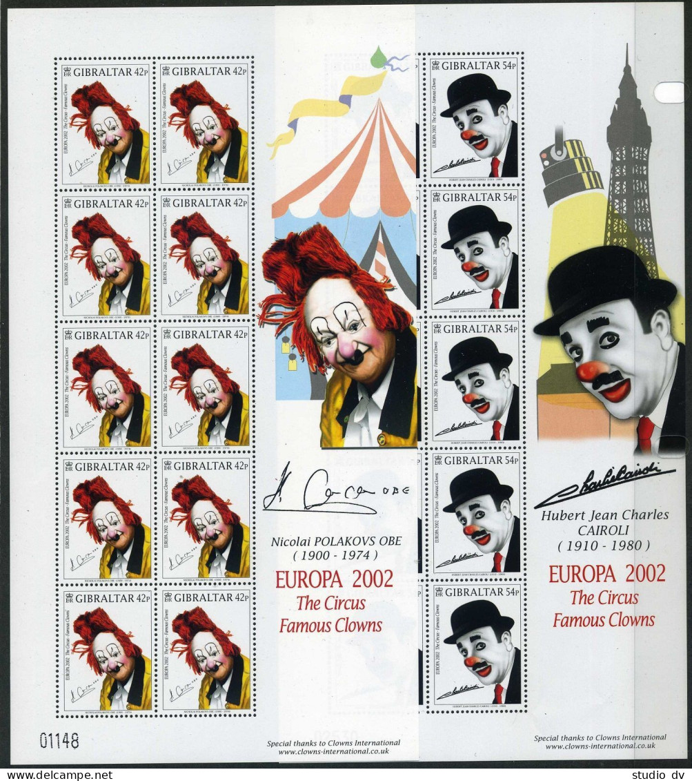 Gibraltar 901-904 Sheets, MNH. EUROPE CEPT-2002. Circus: Famous Clowns. - Gibraltar