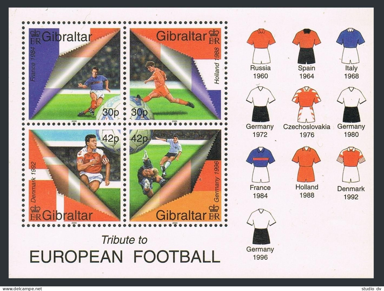 Gibraltar 832-836,835a Sheet,MNH. European Soccer,2000.Teams. - Gibraltar