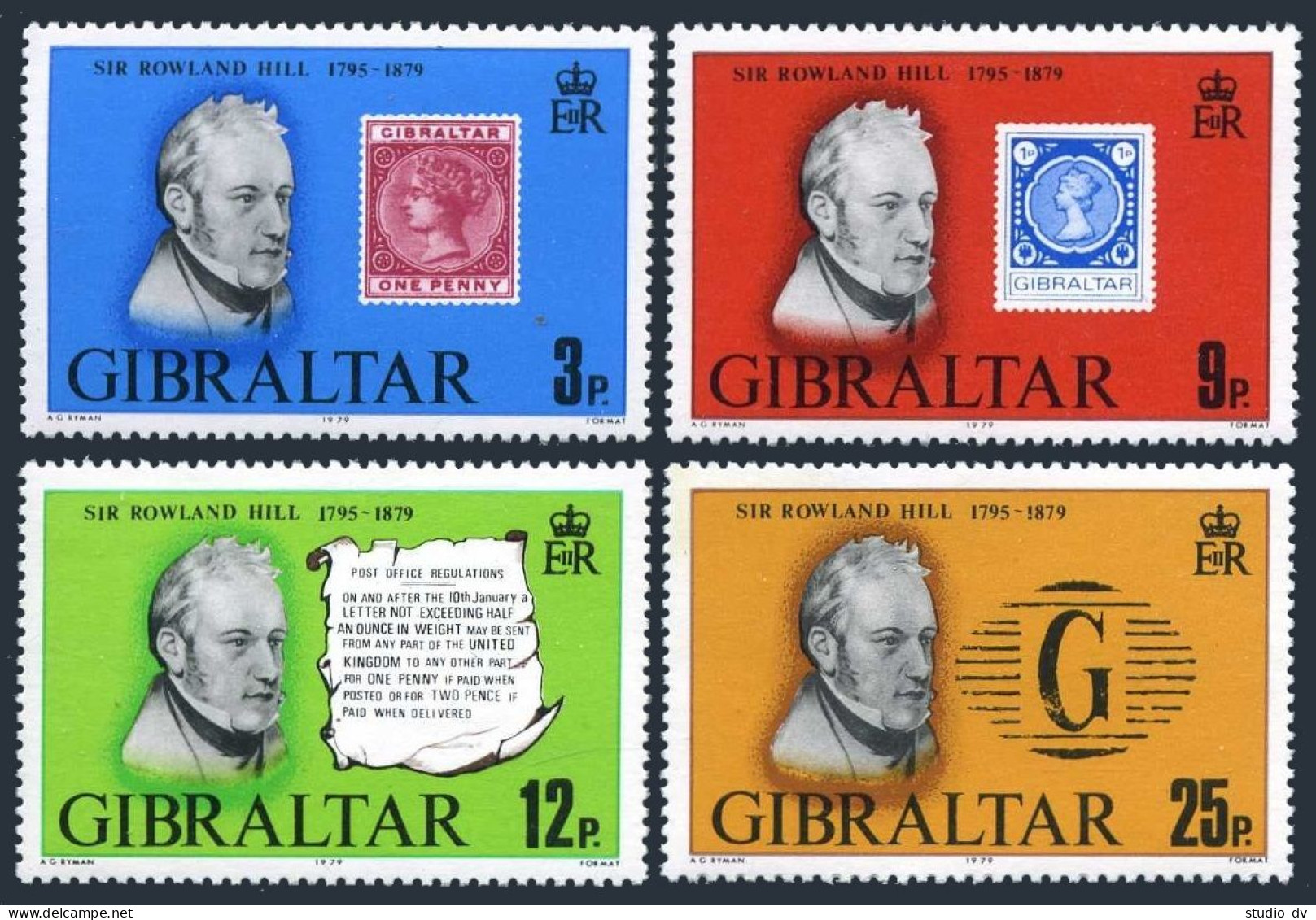 Gibraltar 378-381 Blocks/4, MNH. Michel 387-390. Sir Rowland Hill, 1979. Stamps. - Gibraltar