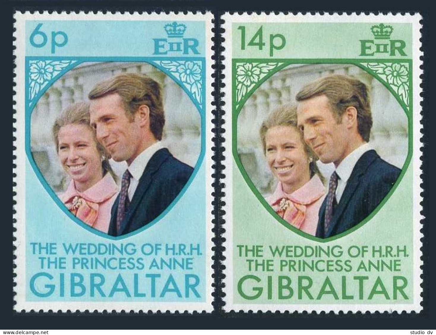 Gibraltar 305-306 Blocks/4, MNH. Mi 308-309. Princess Anne, Mark Phillips, 1973. - Gibilterra