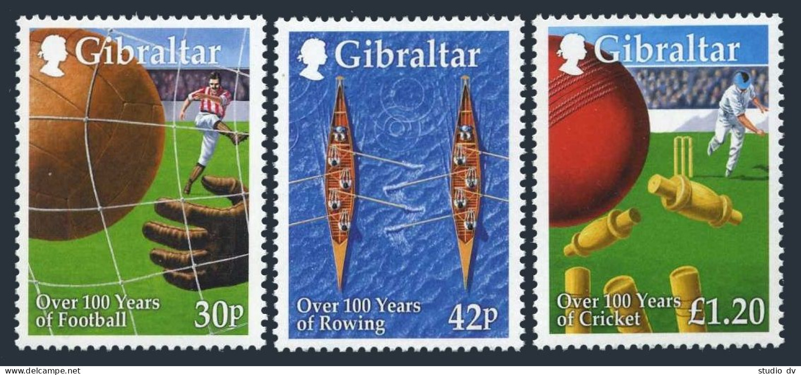 Gibraltar 817-819,MNH. Sports In Gibraltar,100,1999.Soccer,Rowing,Cricket. - Gibraltar