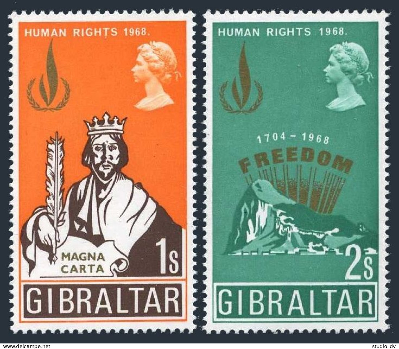 Gibraltar 215-216 Sheets/50, MNH. Michel 217-218. Human Rights Year, 1968. - Gibraltar