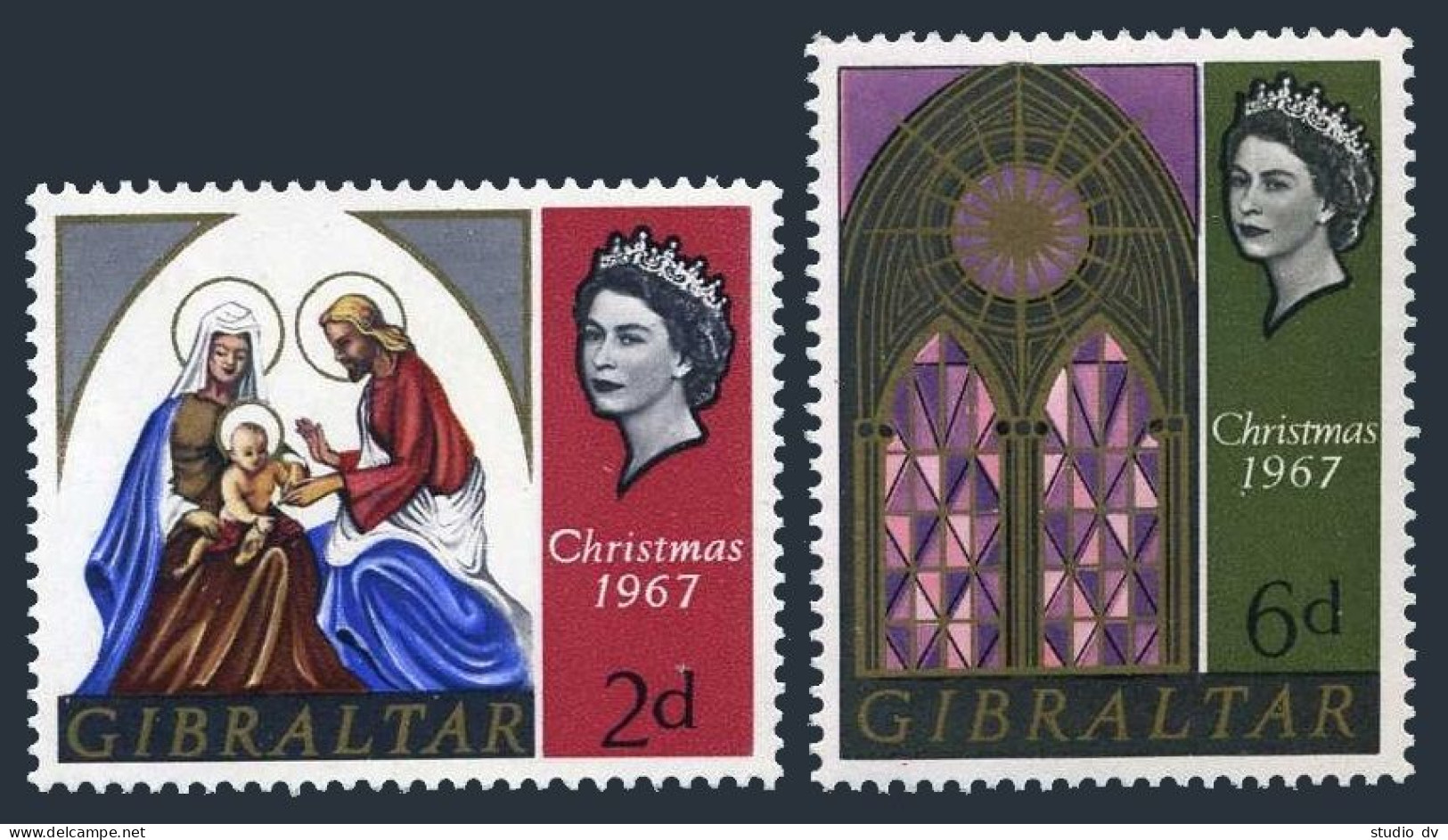 Gibraltar 203-204 Blocks/4, MNH. Mi 205-206. Christmas 1967. Holy Family, Window - Gibilterra