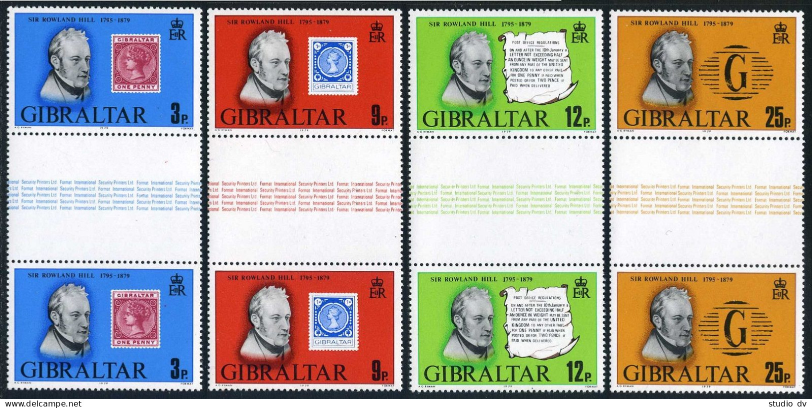Gibraltar 378-381 Gutter, MNH. Michel 387-390. Sir Rowland Hill, 1979. - Gibraltar