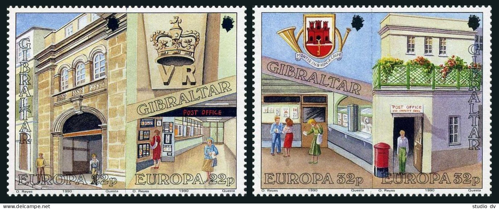 Gibraltar 562-565a Pairs, MNH. Michel 590-593. EUROPE CEPT-1990. Post Offices. - Gibraltar