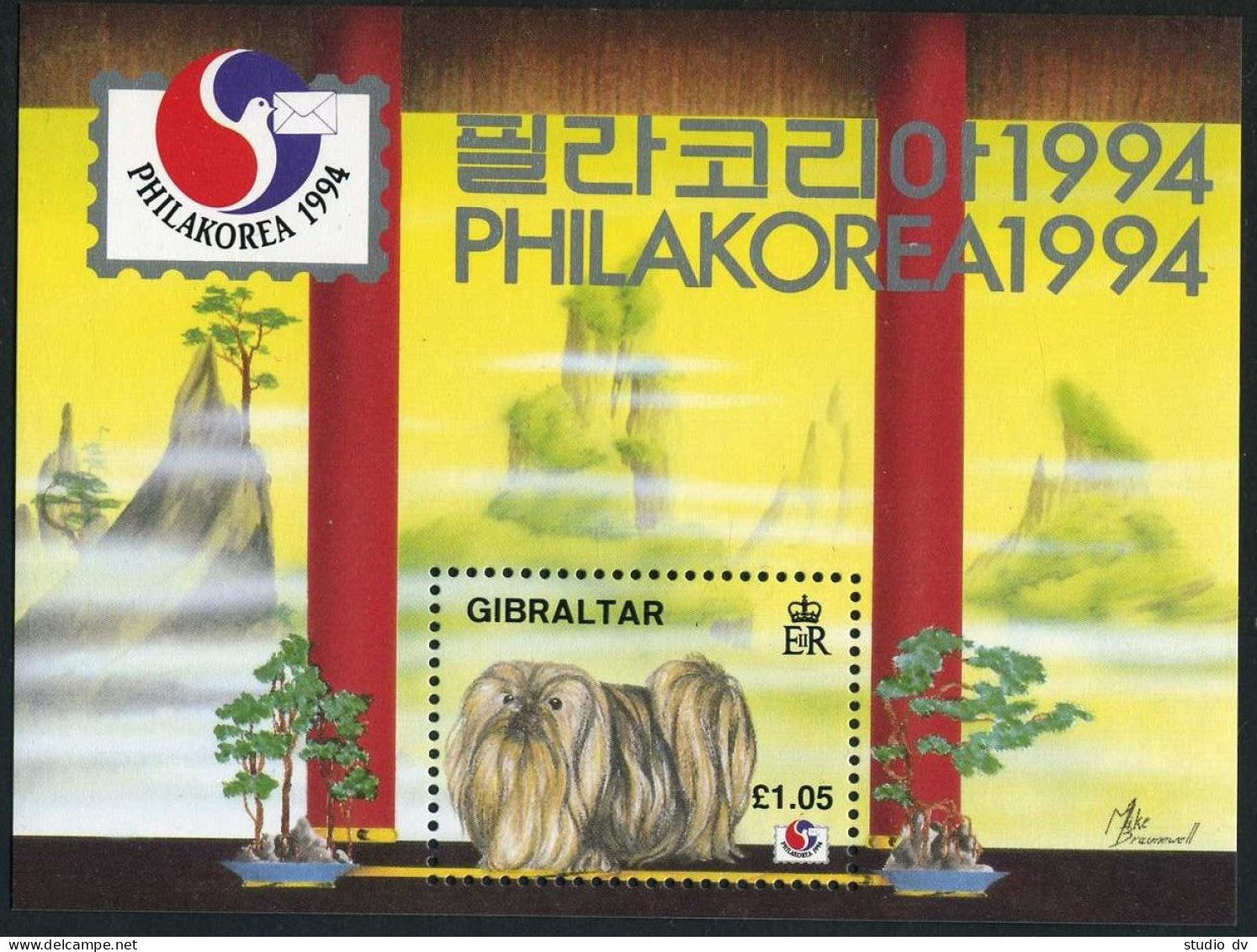 Gibraltar 661,MNH.Michel 695 Bl.20. PHILAKOREA-1994.Dog,Landscape. - Gibilterra