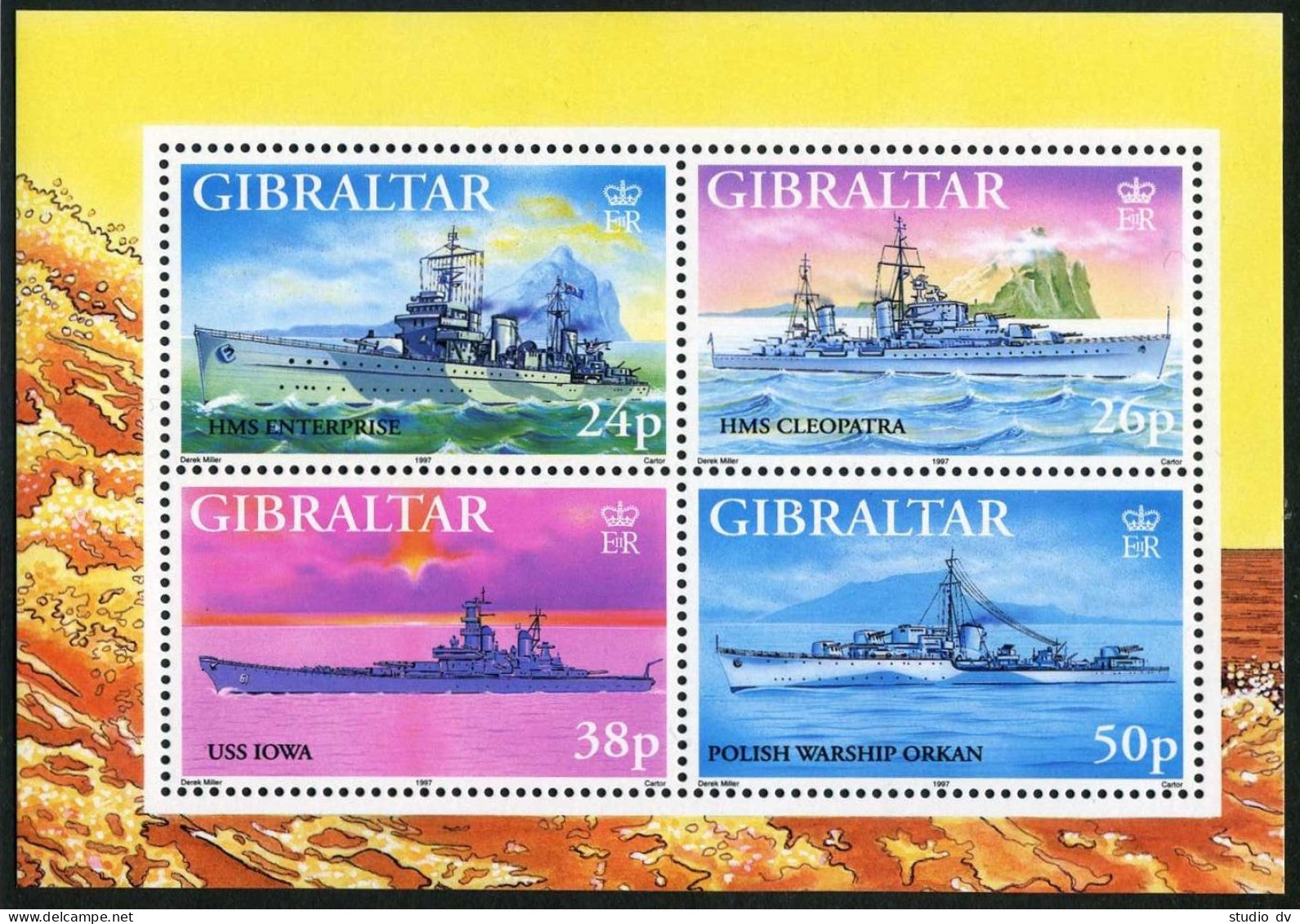 Gibraltar 732 Ad Sheet, MNH. Michel 797-800 Bl.29. World War II Warships 1997. - Gibraltar