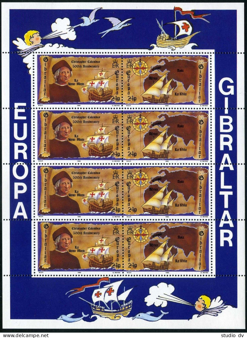 Gibraltar 610-613a Sheets, MNH. Mi 638-341 Klb. EUROPE CEPT-1992, Columbus-500. - Gibraltar