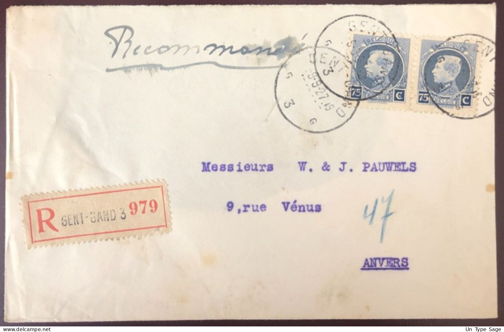 Belgique COB N°213 (x2) Sur Enveloppe Cachet GENT / GAND 1927 - (B3803) - Other & Unclassified