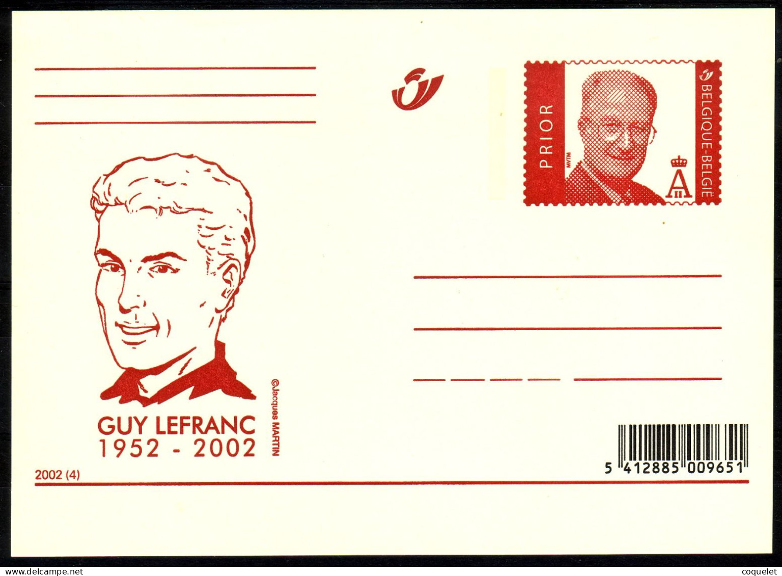 Belgique - Entiers Postaux - Cartes Illustrées N° 84/1 # GUY LEFRANC 1952-2002 - Cómics